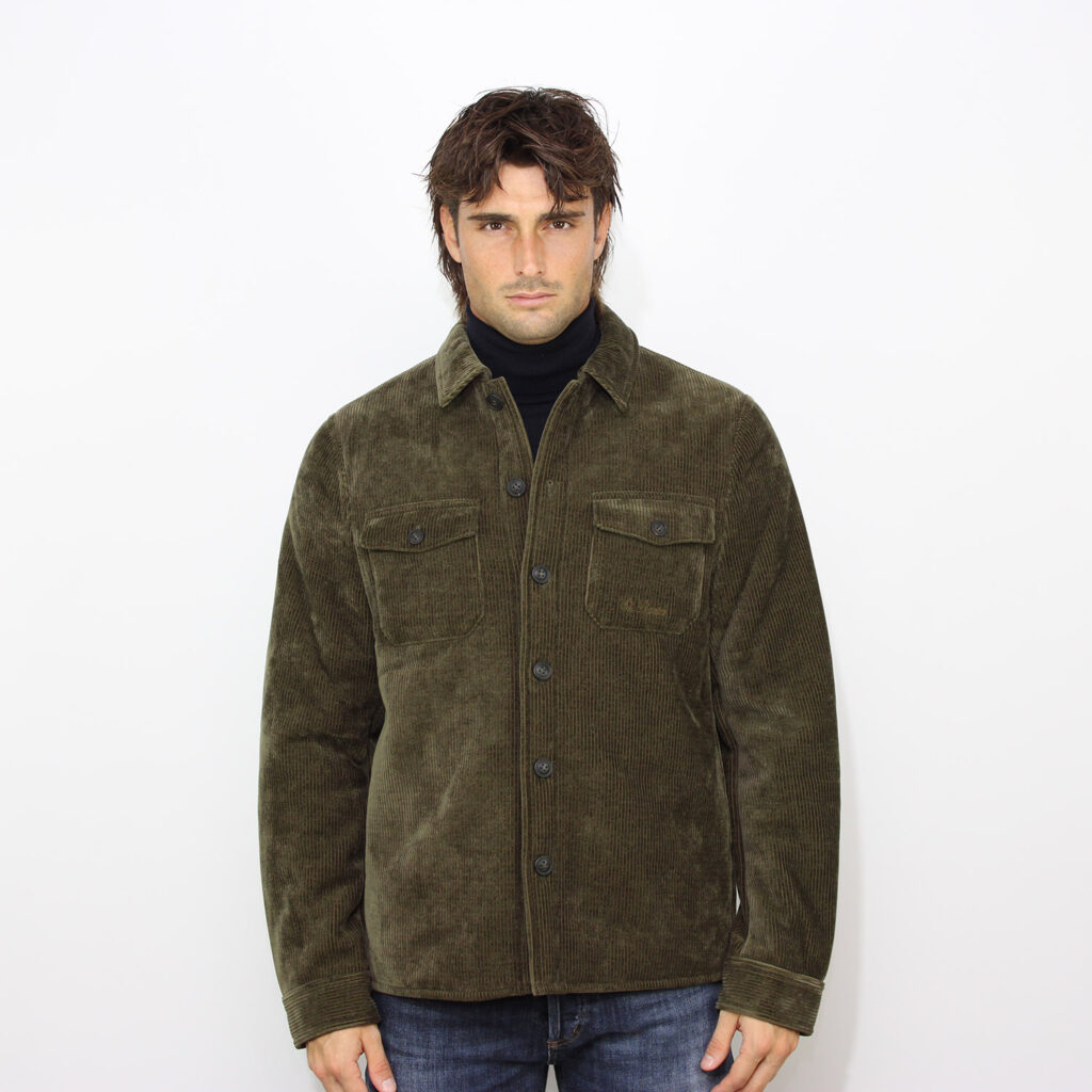 Overshirt in velluto a coste verde militare