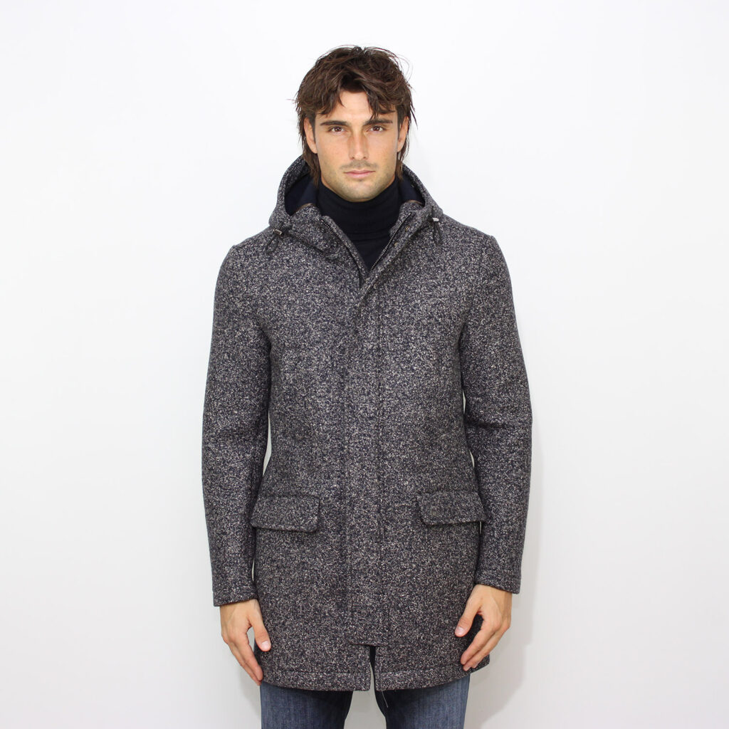 Parka in neoprene doppiato tweed blu