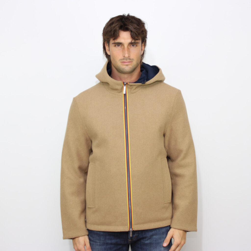 Giubbo Claudel wool bonded double beige khaki - blue depth