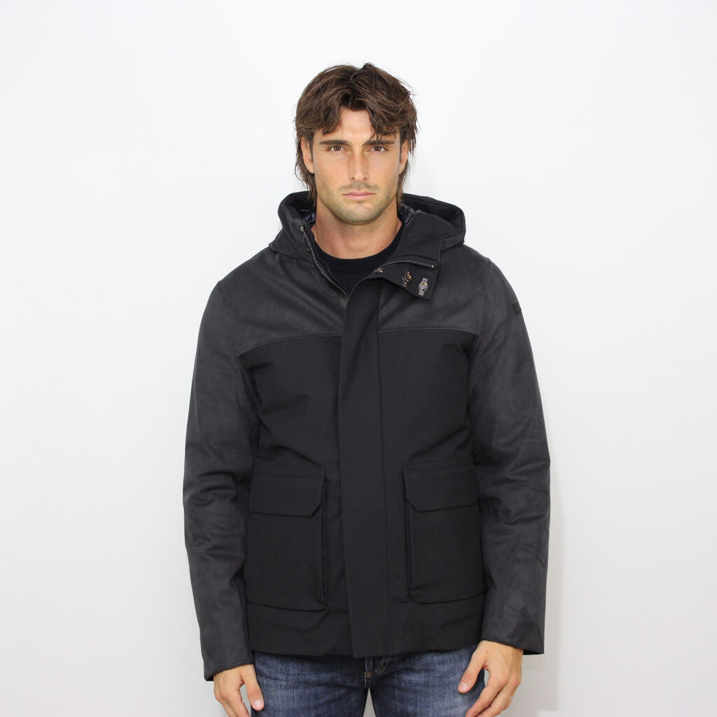 Piumino Terzilio floating hybrid hood jkt blue black