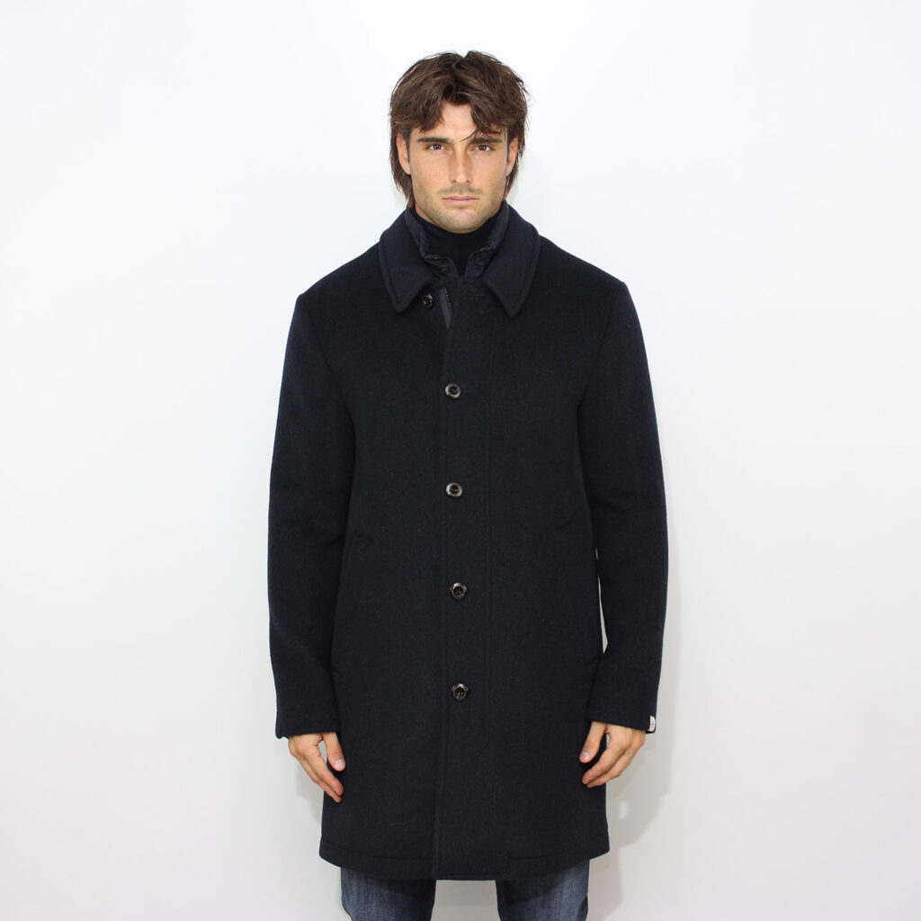 Cappotto Fionnghal in panno con pettorina staccabile blu grafite
