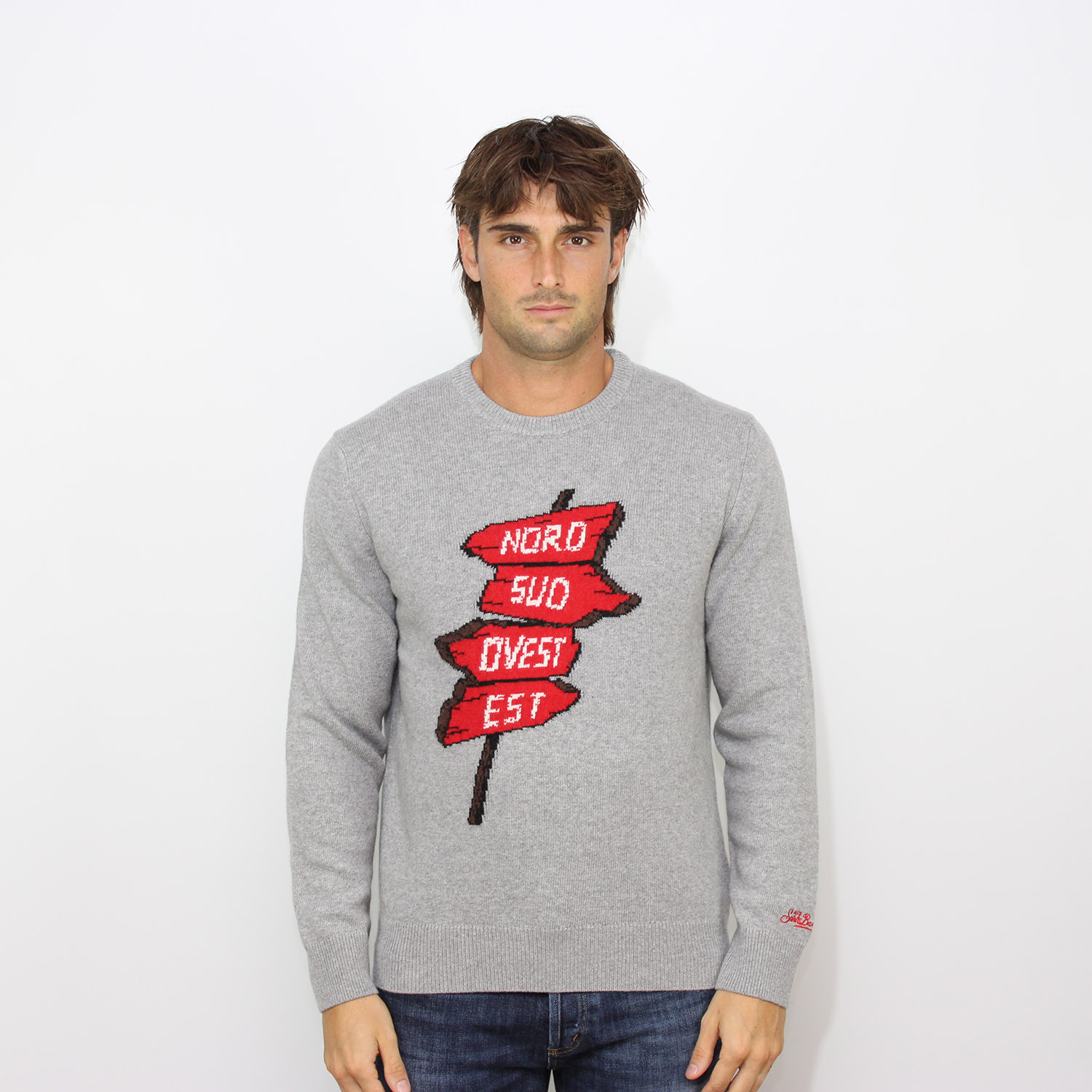 Maglia jacquard nord sud ovest est 883 special edition grigio melange