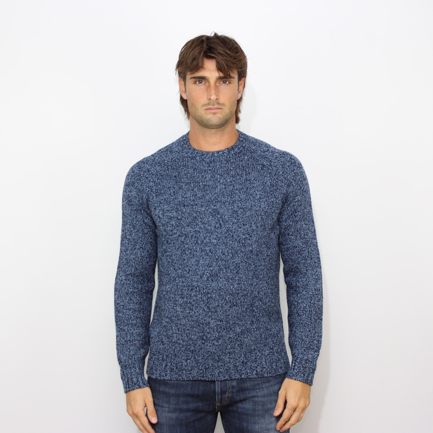 Maglia girocollo mouliné night blue melange