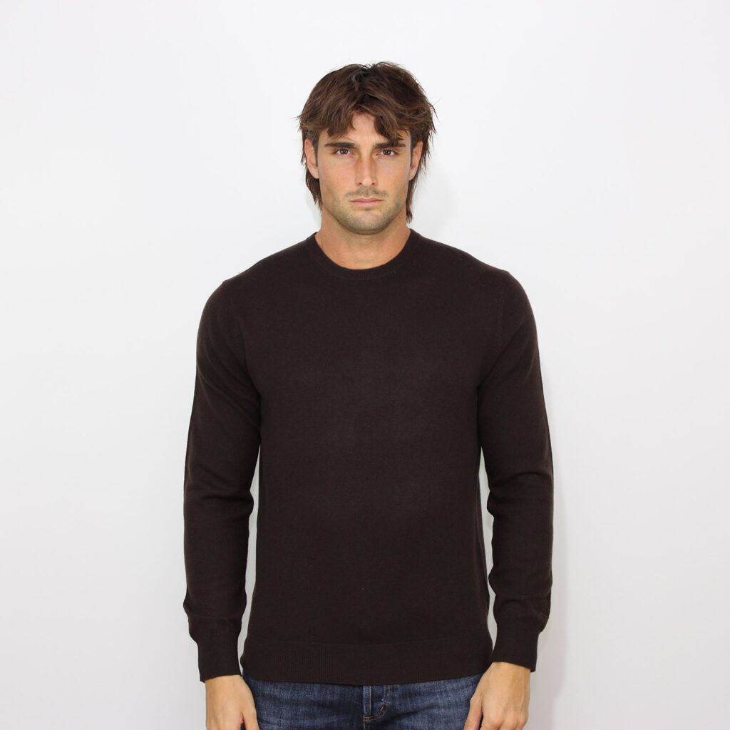 Maglia girocollo rasata misto cashmere dark brown
