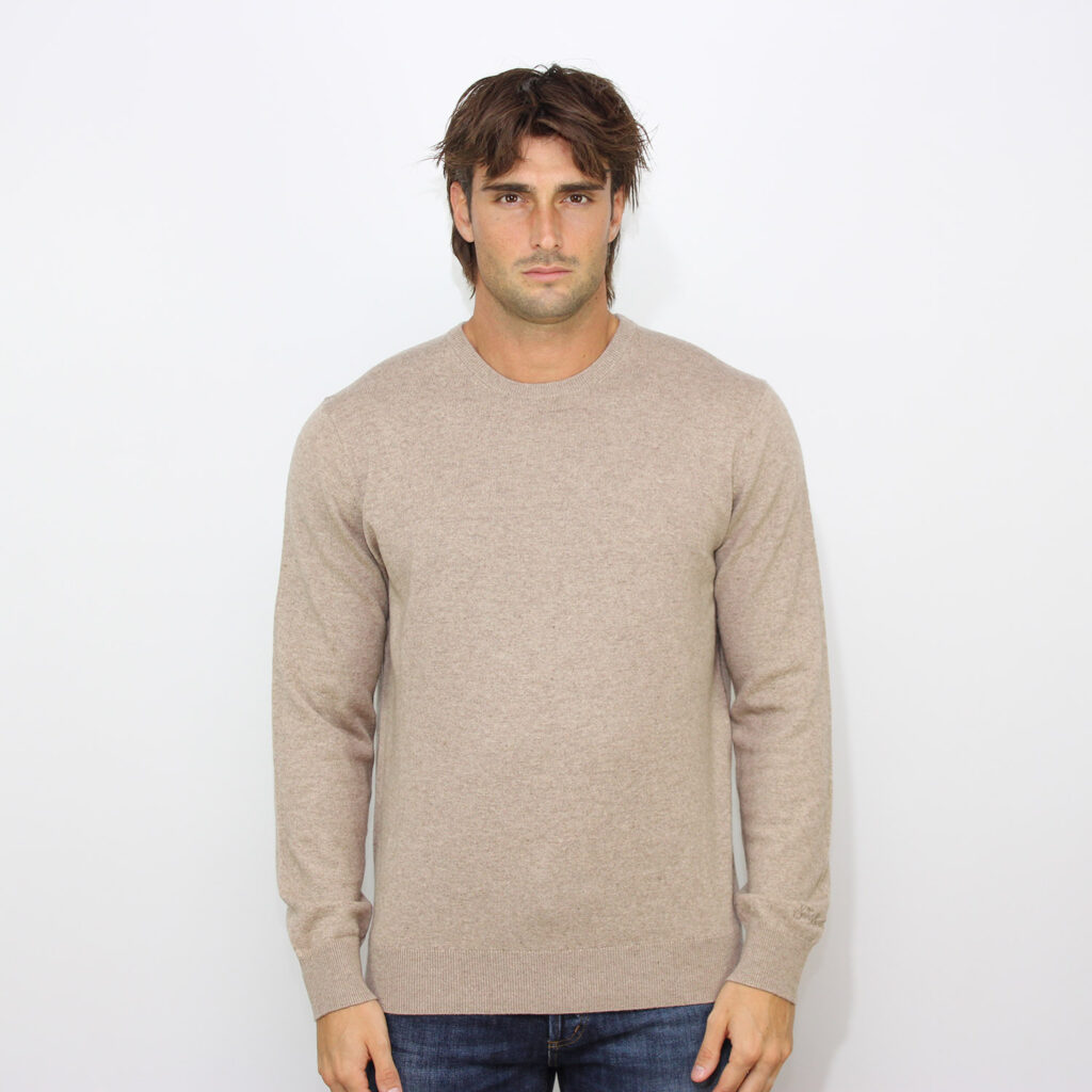 Maglia girocollo rasata misto cashmere kaki