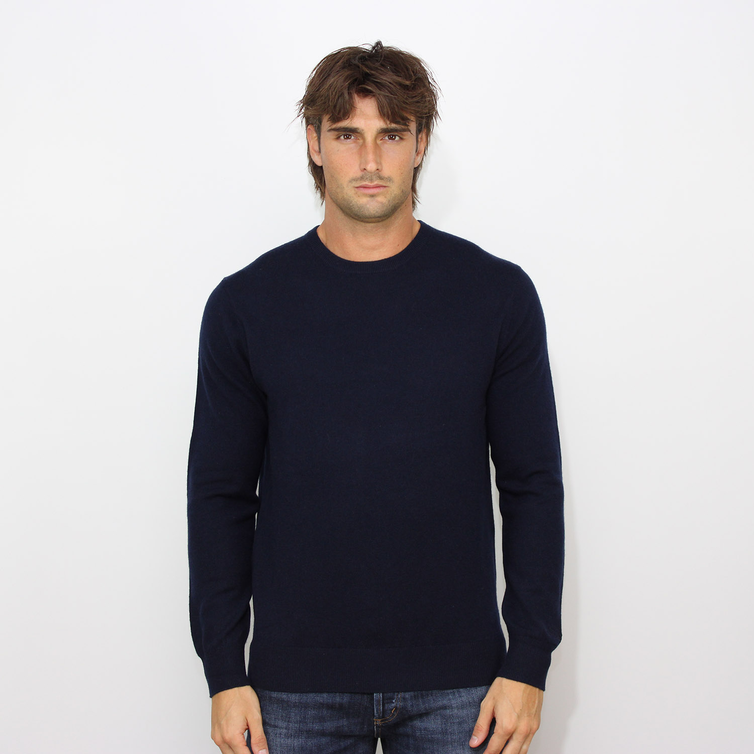 Maglia girocollo rasata misto cashmere night blue