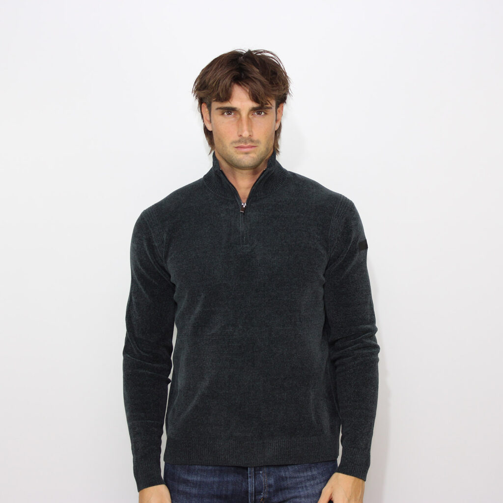 Maglia velvet half zip knit lead