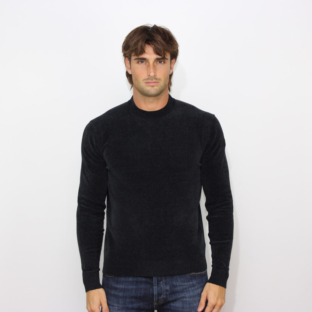 Maglia girocollo velvet round knit blue black