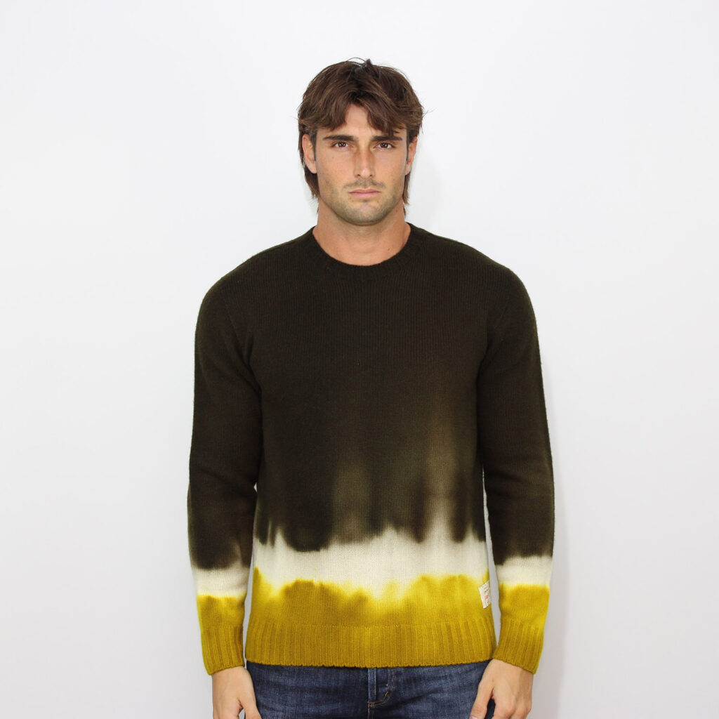 Maglia girocollo tye dye militare ocra