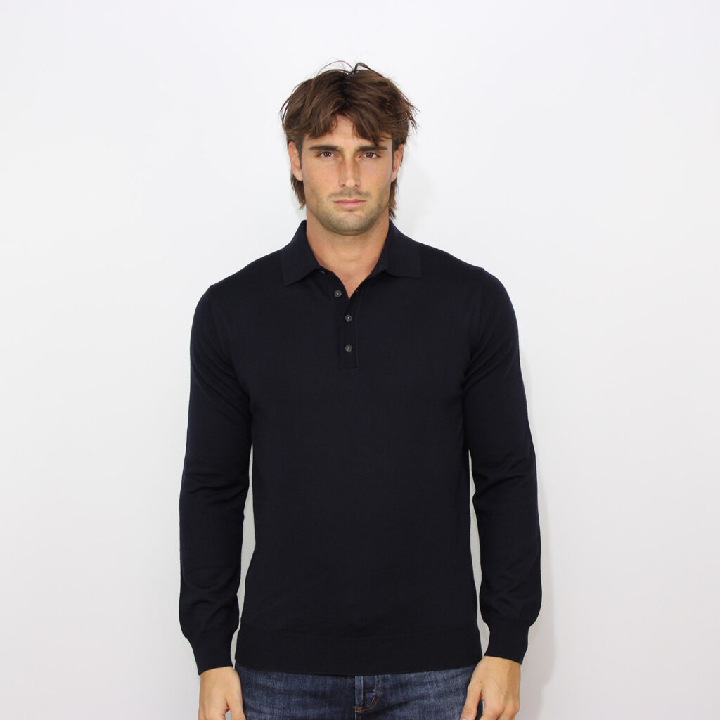 Maglia polo merino extrafine blu navy