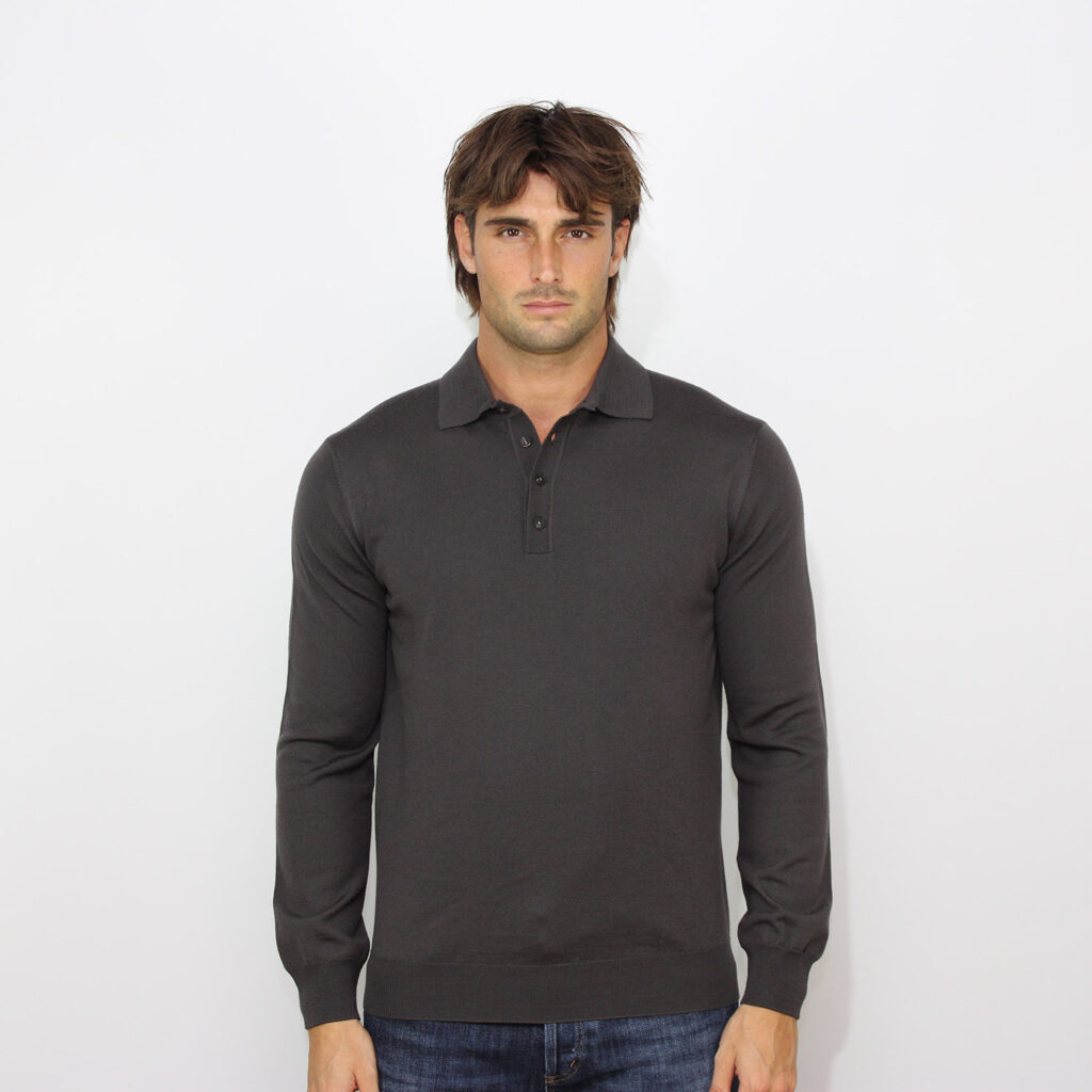 Maglia polo merino extrafine fango