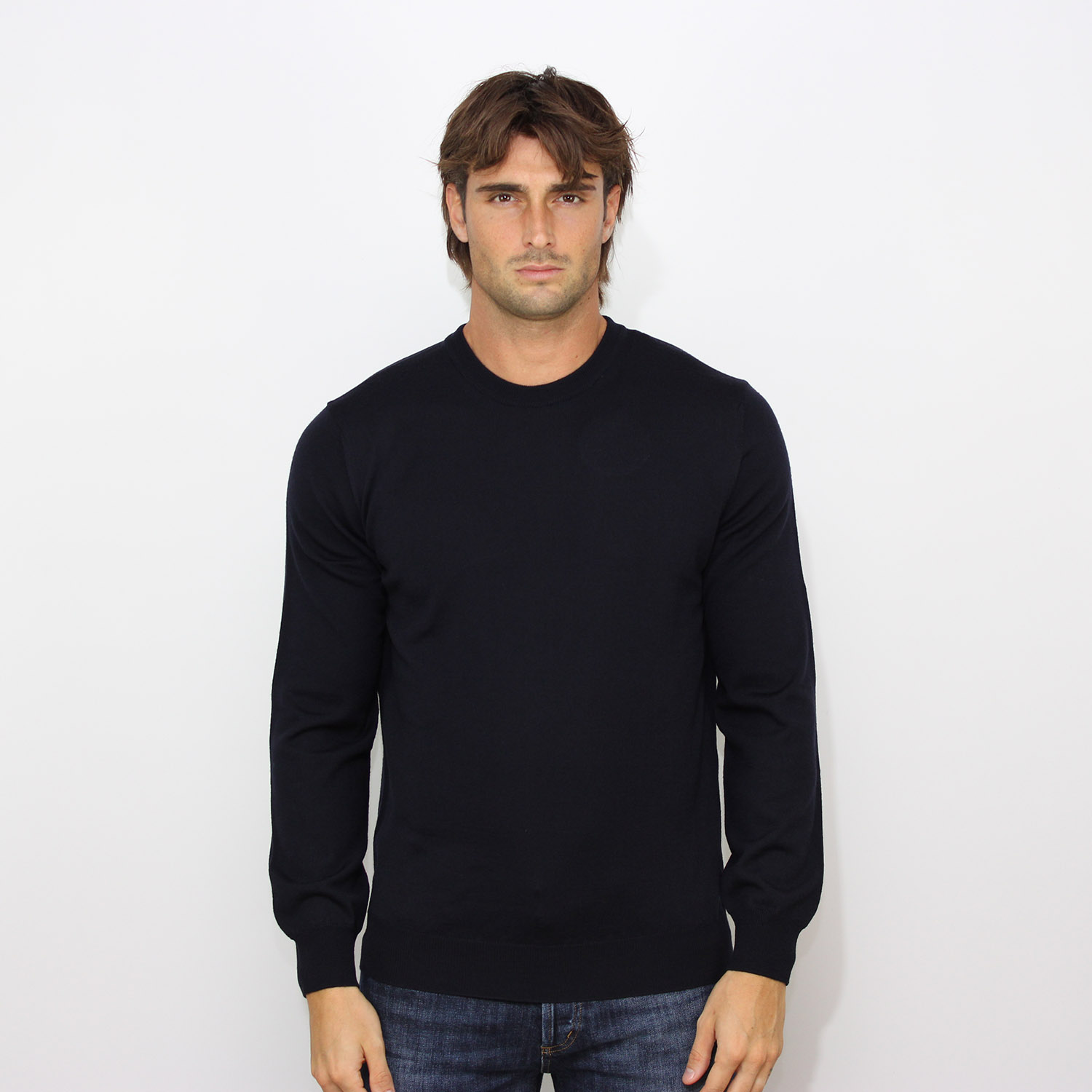 Maglia girocollo merino extrafine blu navy