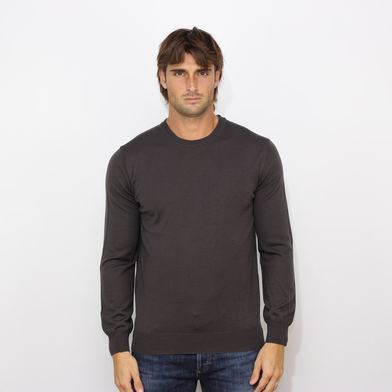 Maglia girocollo merino extrafine fango