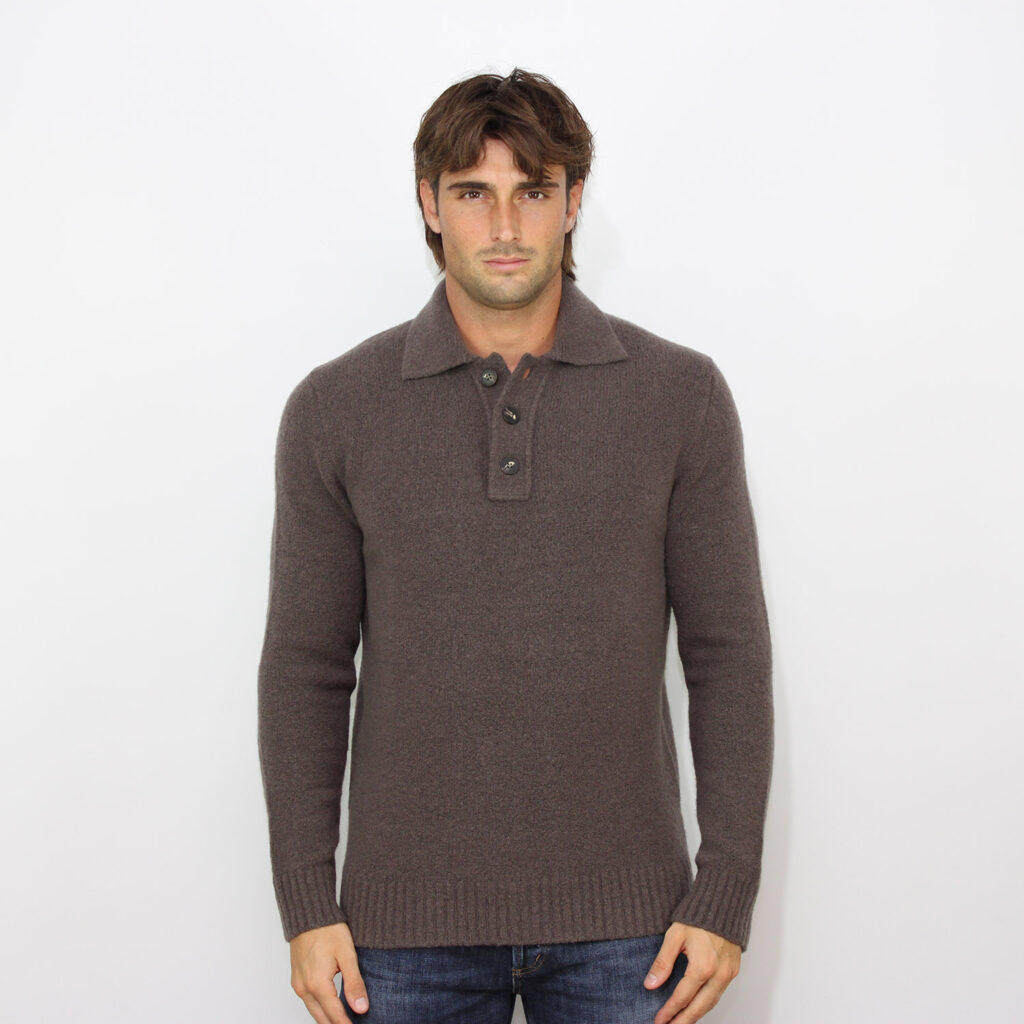 Maglia polo in bouclé fango