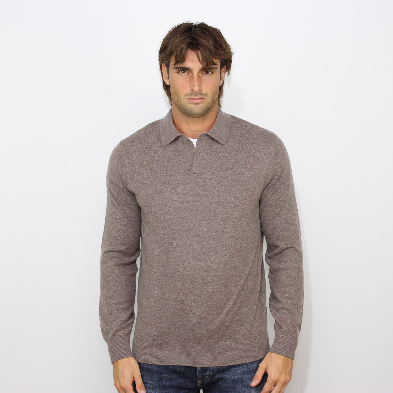 Polo in maglia rasata misto cashmere nut