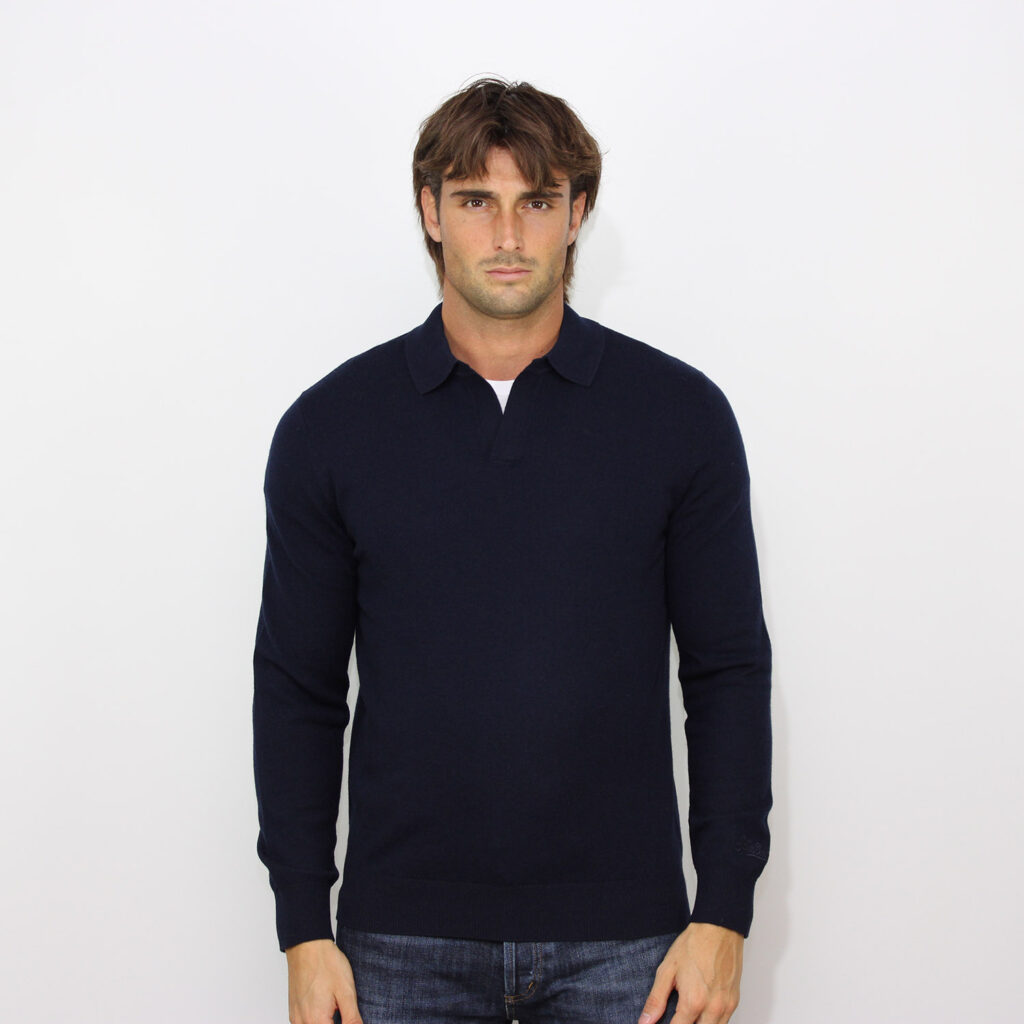 Polo in maglia rasata misto cashmere night blue