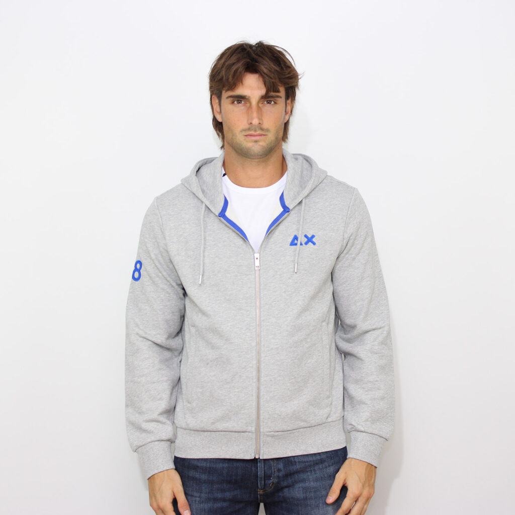Felpa fullzip con cappuccio logo fluo grigio