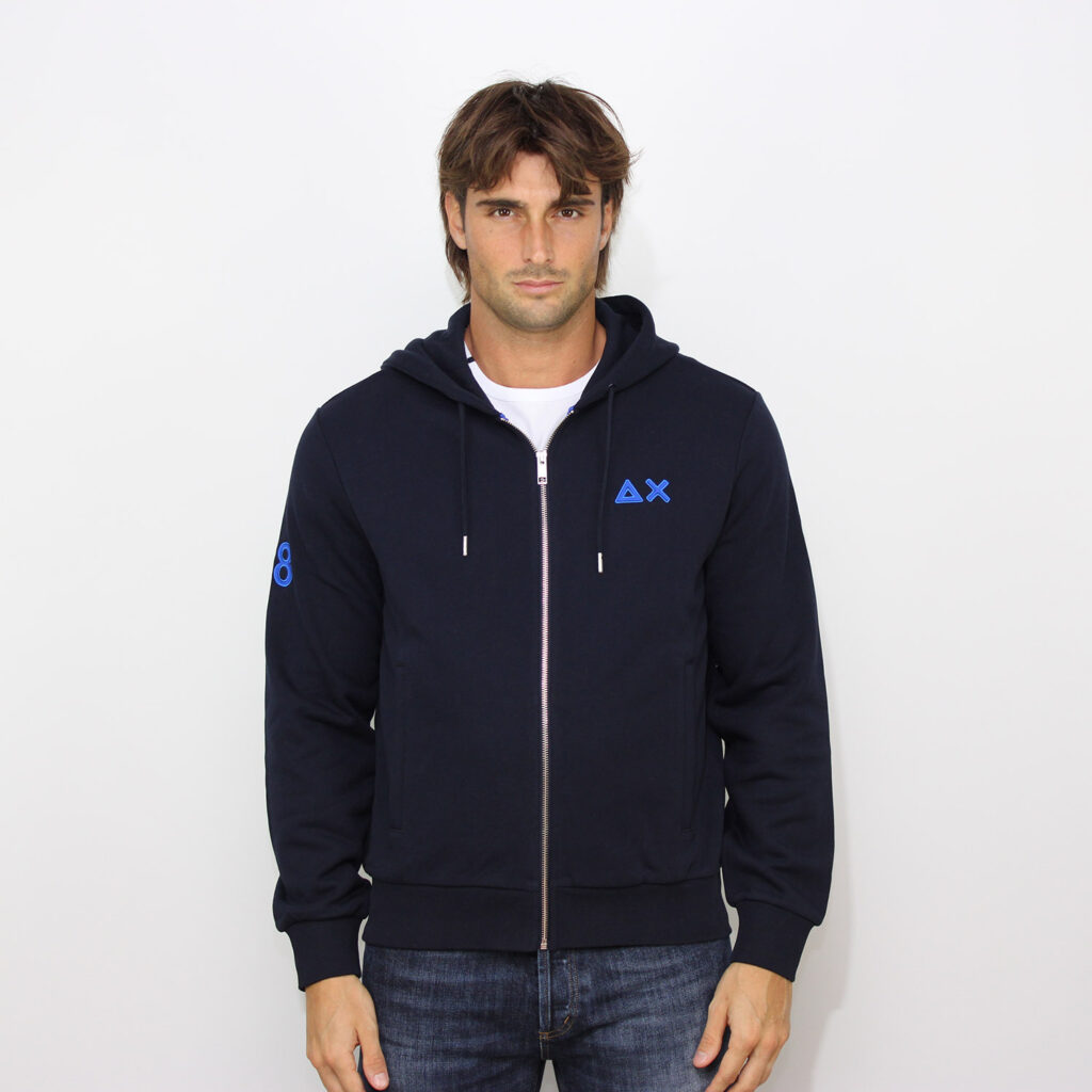 Felpa fullzip con cappuccio logo fluo blu navy