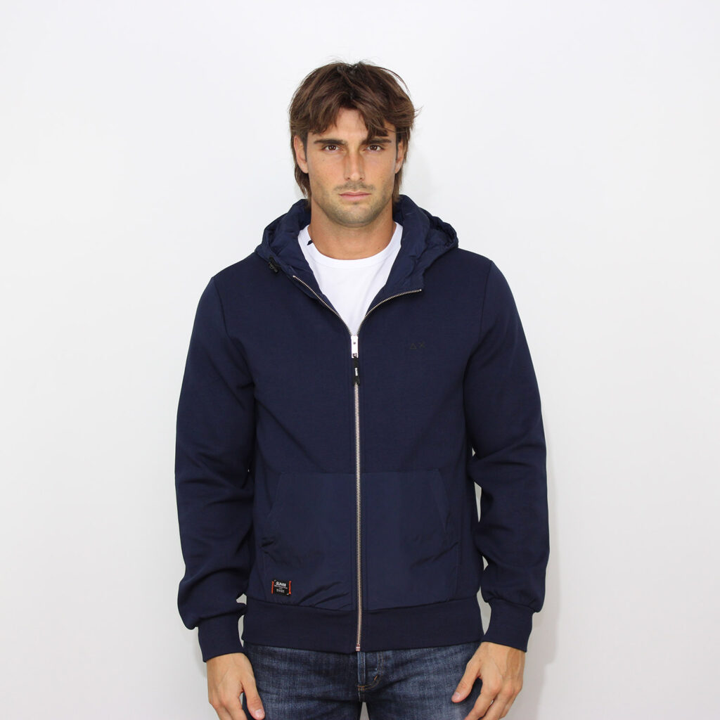Felpa fullzip con cappuccio dettagli in nylon blu navy