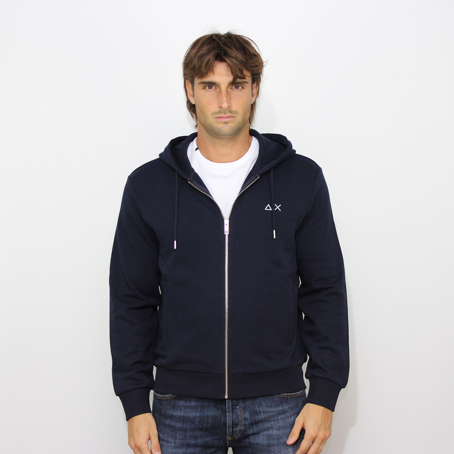 Felpa fullzip con cappuccio blu navy