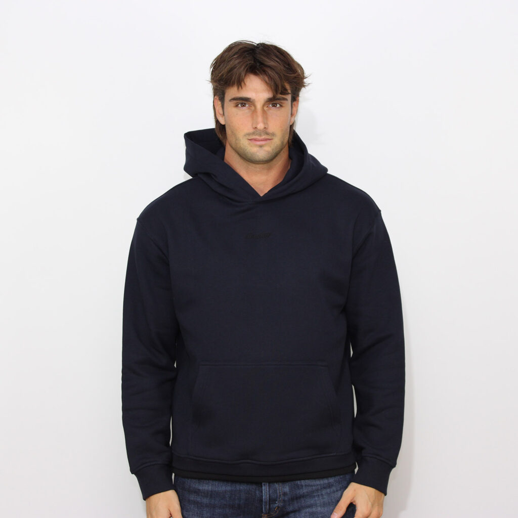Felpa con cappuccio regular logo ricamato blu universo