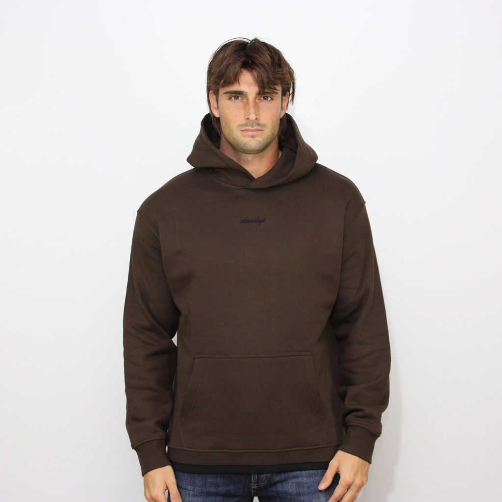 Felpa con cappuccio regular logo ricamato dark chocolate