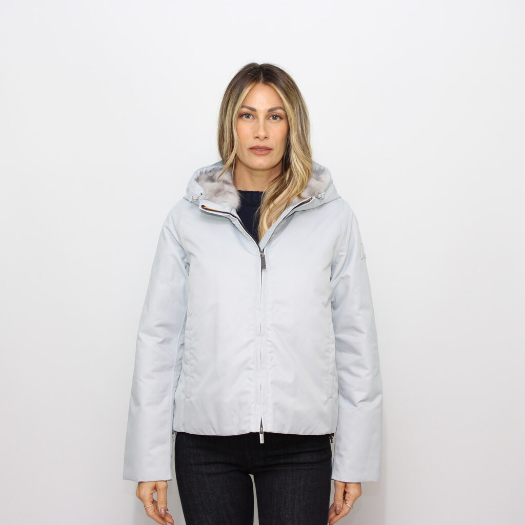 Giubbo Olga shiny twill fur grey ash bicolor fur