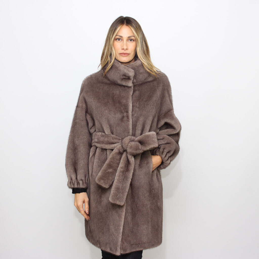 Cappotto in eco visone taupe