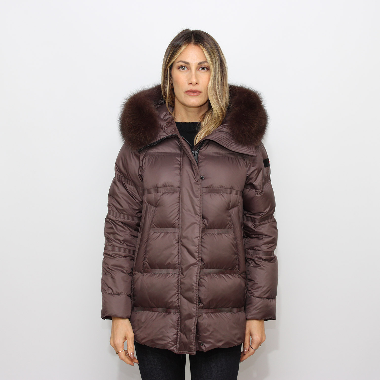 Piumino Takan in nylon superlight con bordo pelliccia chicory coffee