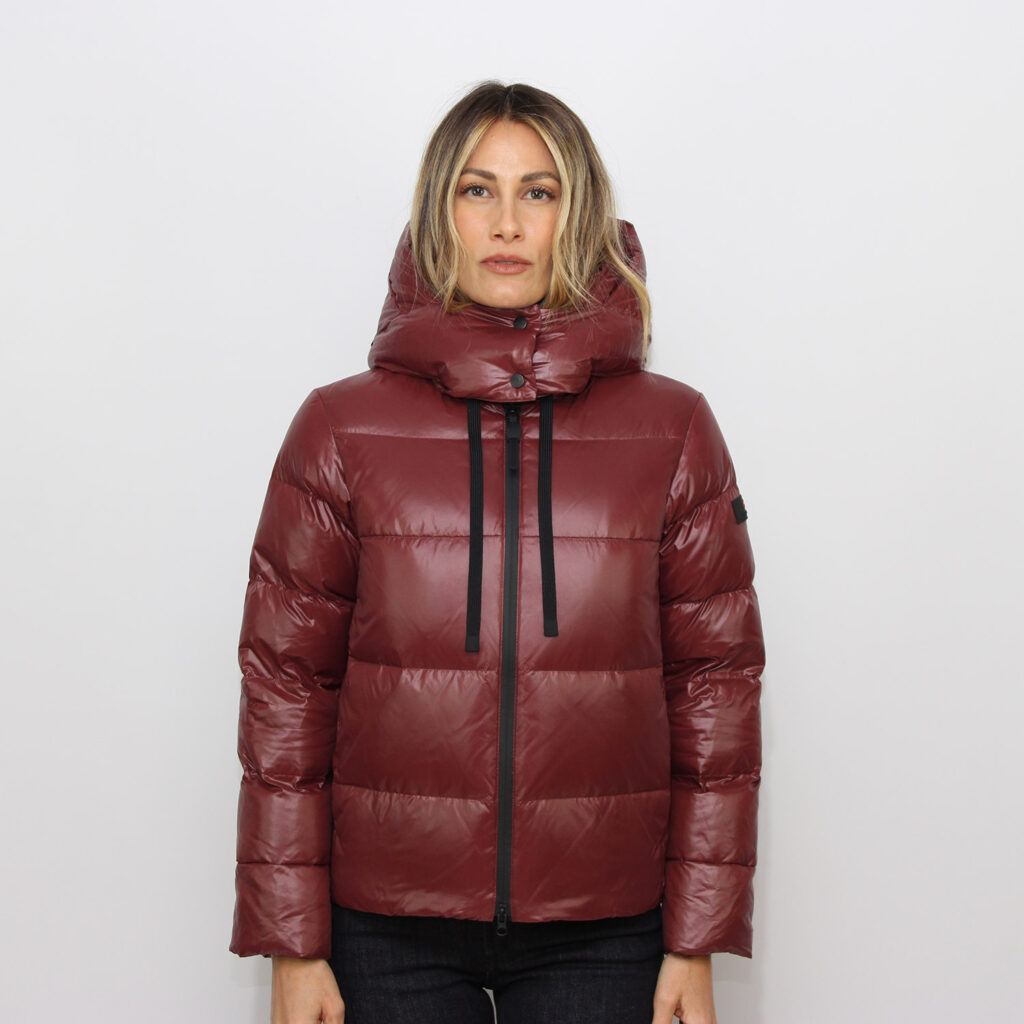 Piumino Kenid in nylon lucente con cappuccio rosso prugna
