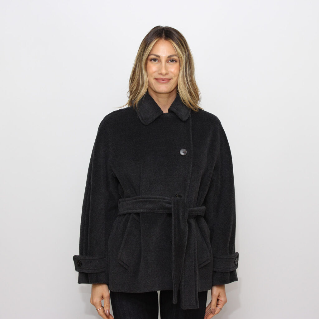 Cappotto corto a kimono Balco in beaver grigio scuro