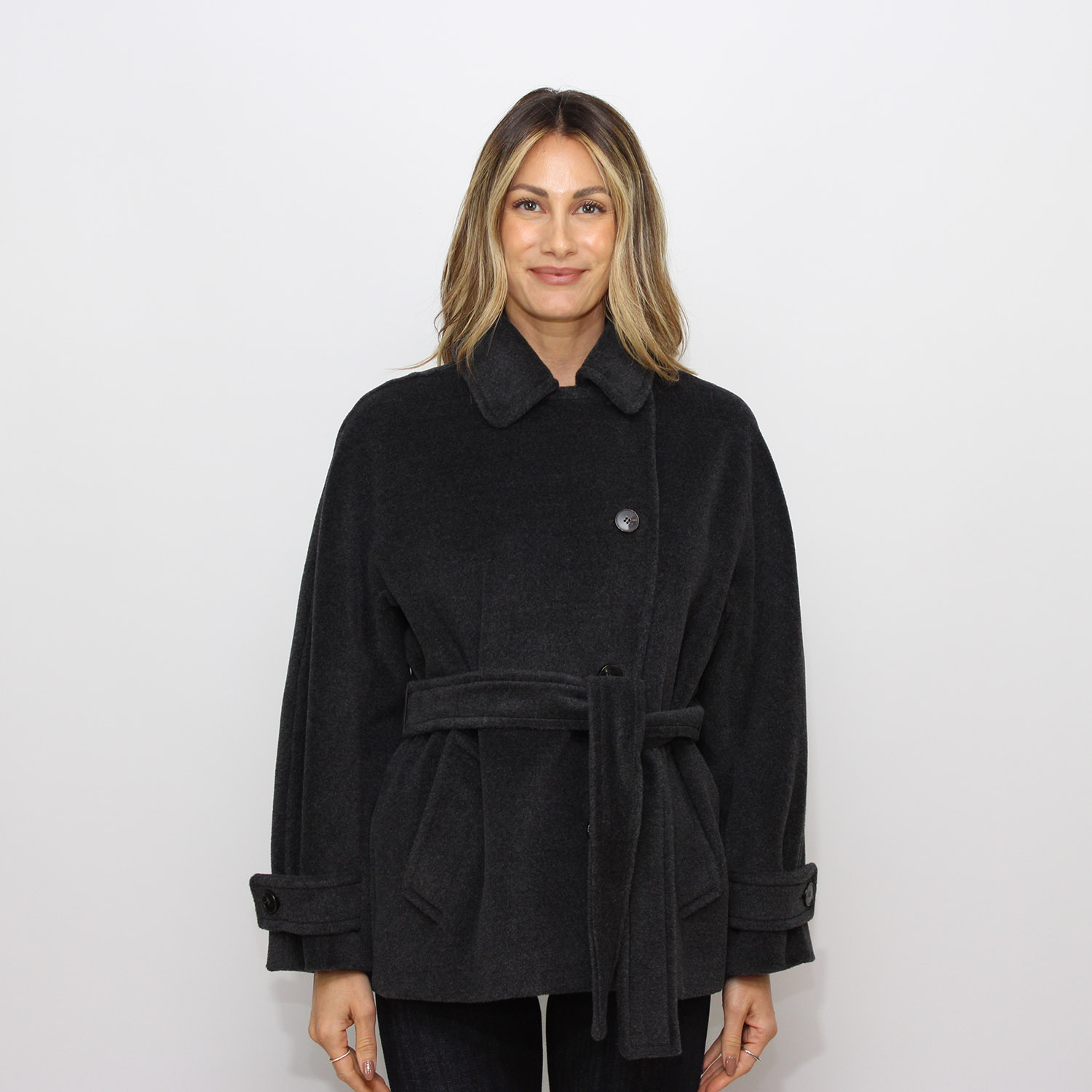 Cappotto corto a kimono Balco in beaver grigio scuro