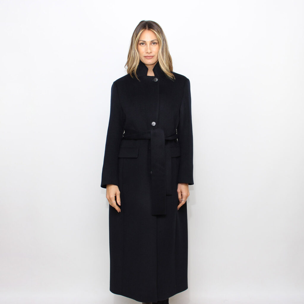 Cappotto lungo Ovatta monopetto in pura lana blu