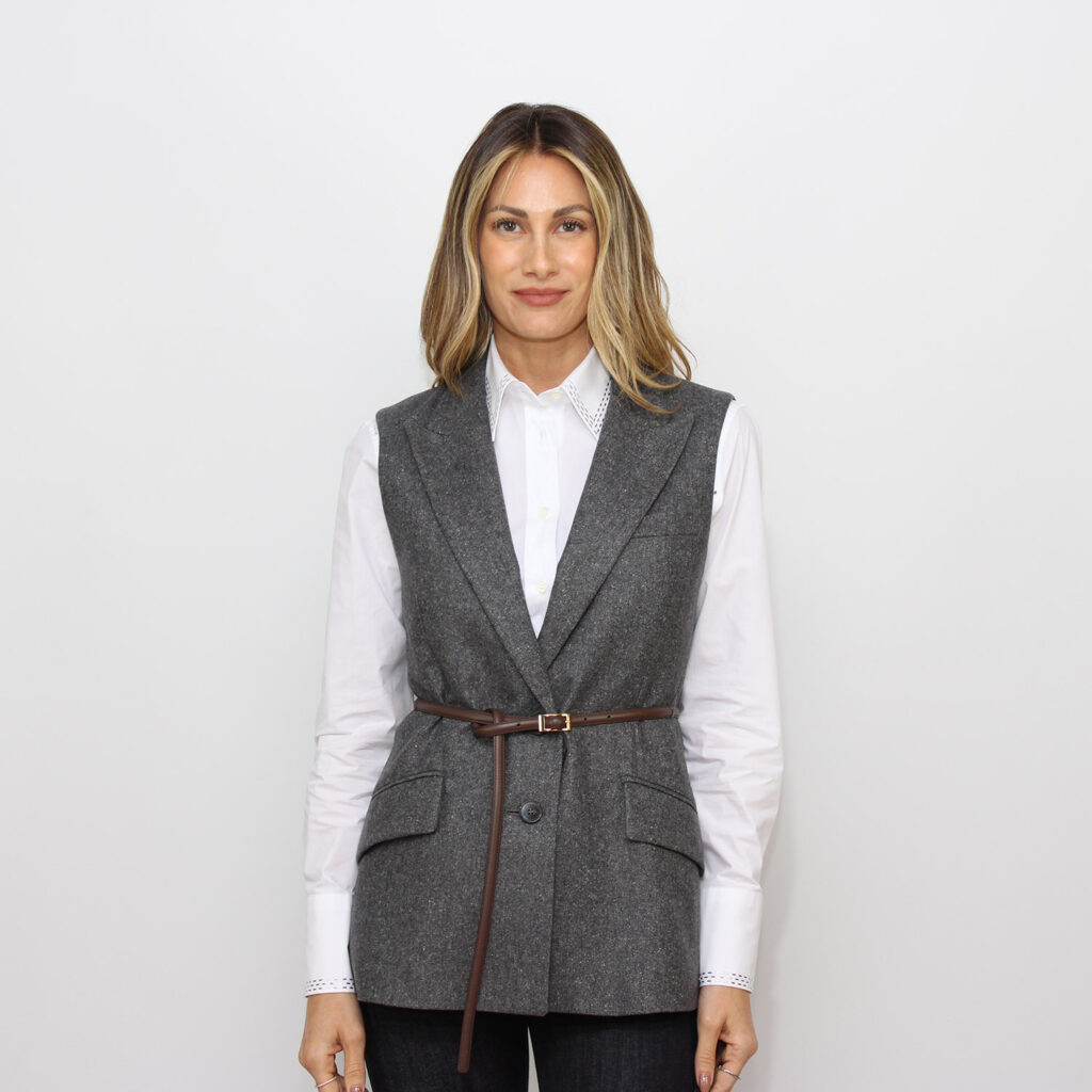 Giacca smanicata Adorni in lana e seta grigio tweed