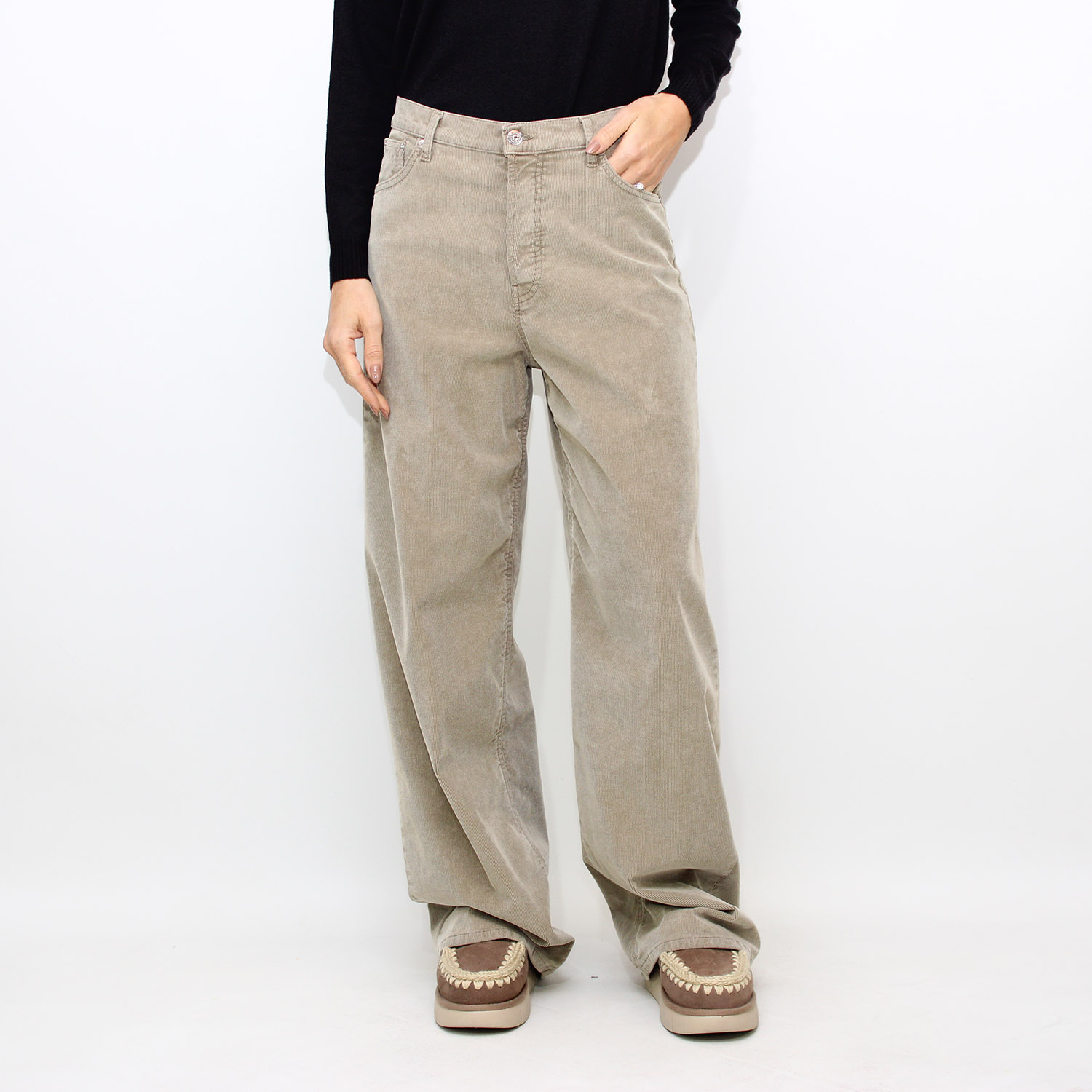 Pantalone loose Dakota in velluto a coste stretch salvia