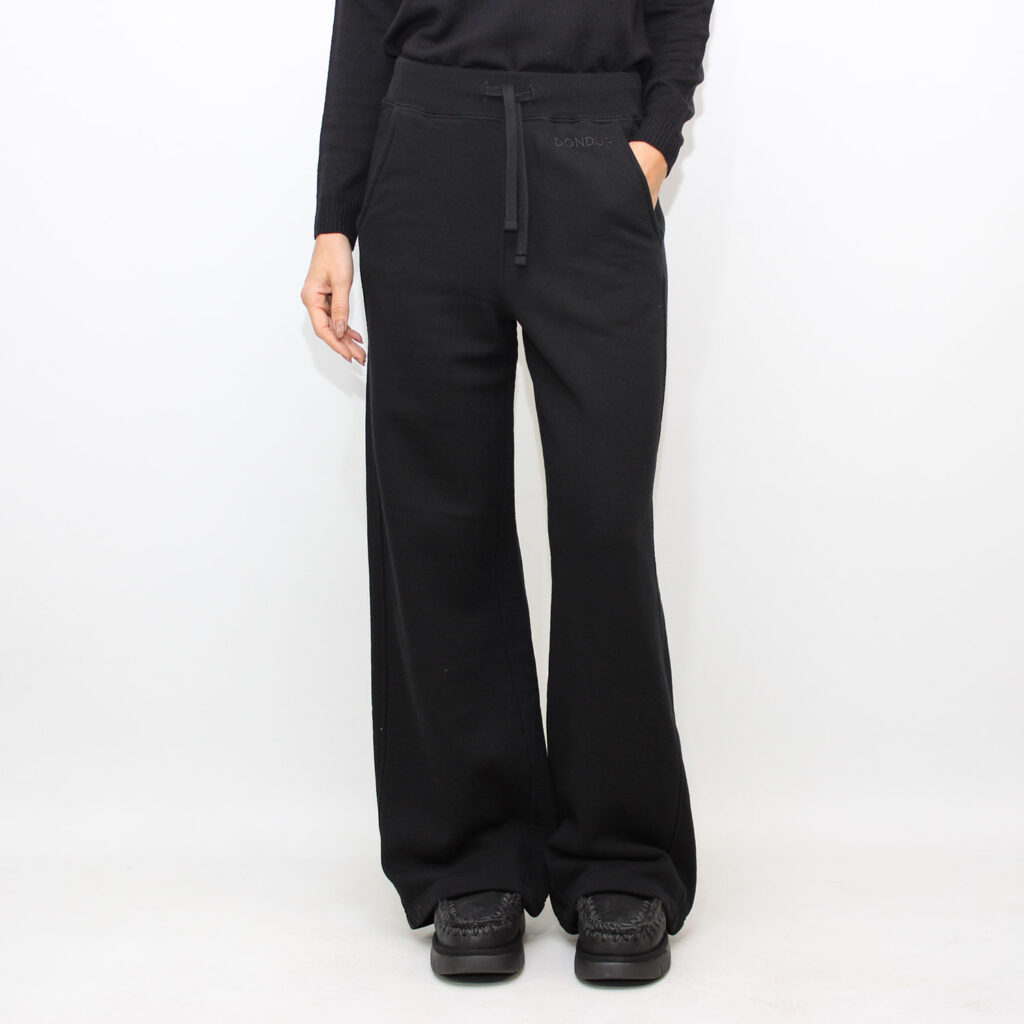 Pantalone wide leg in felpa di cotone nero