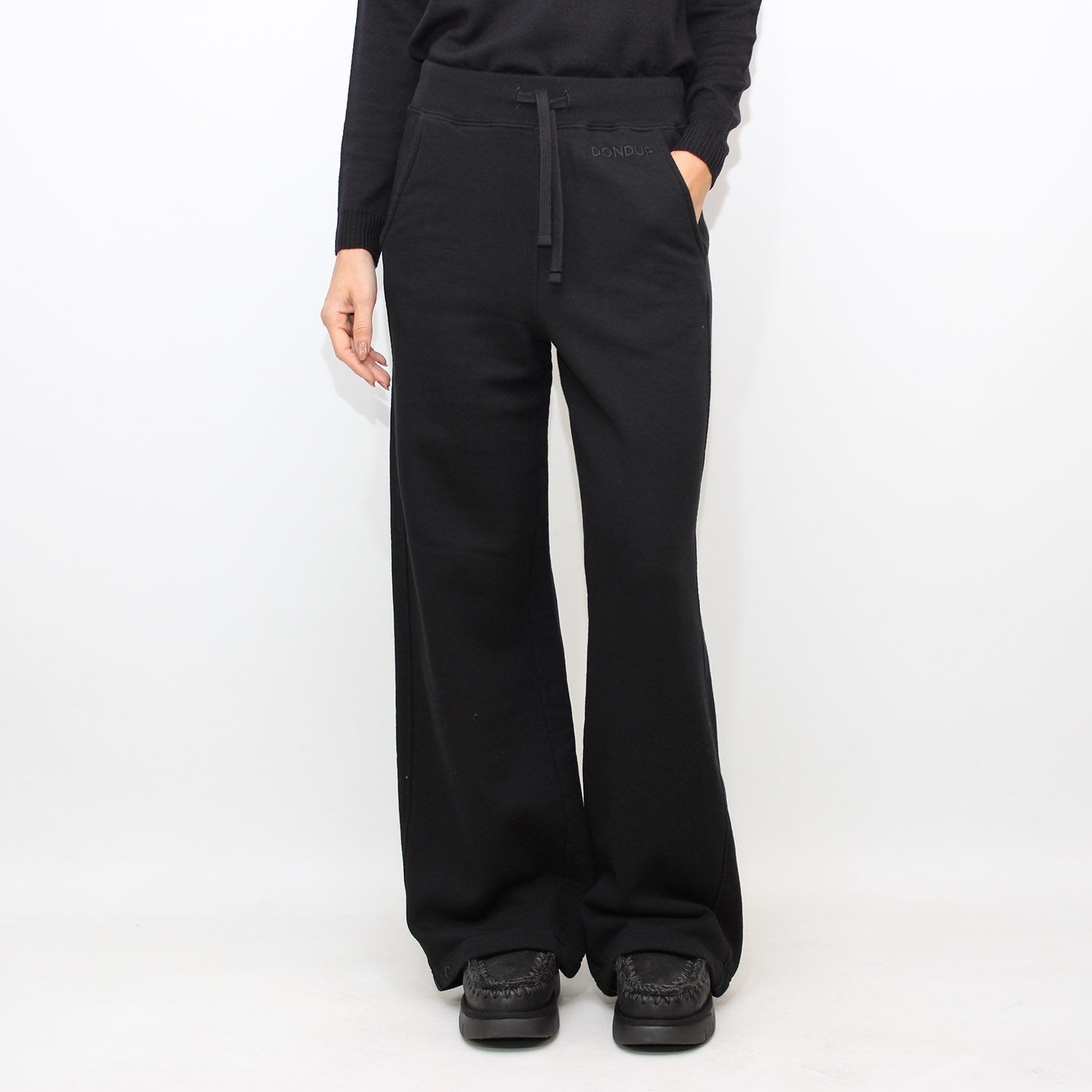 Pantalone wide leg in felpa di cotone nero