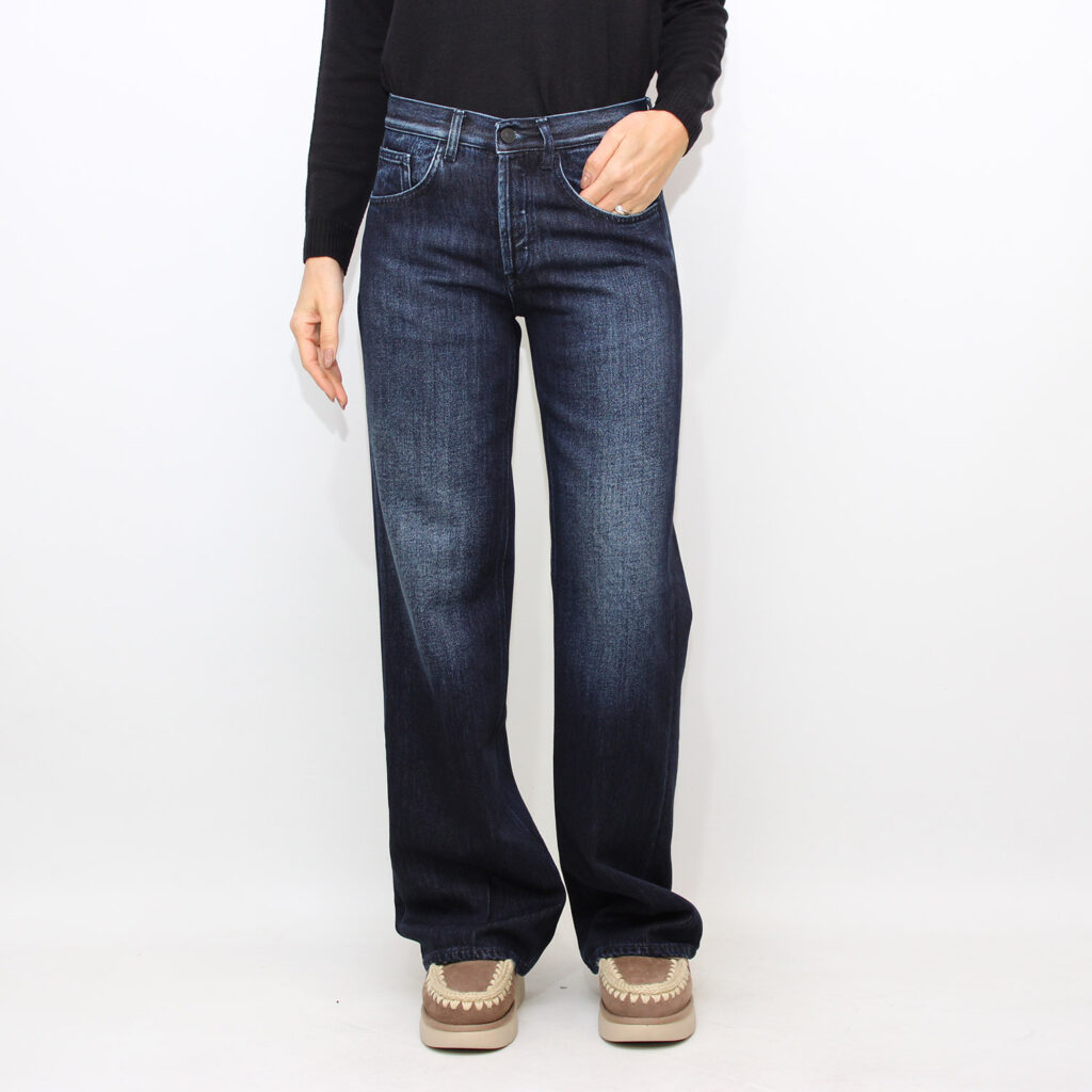 Jeans wide leg Jacklin in denim fisso cotone e lyocell lavaggio scuro pulito vintage