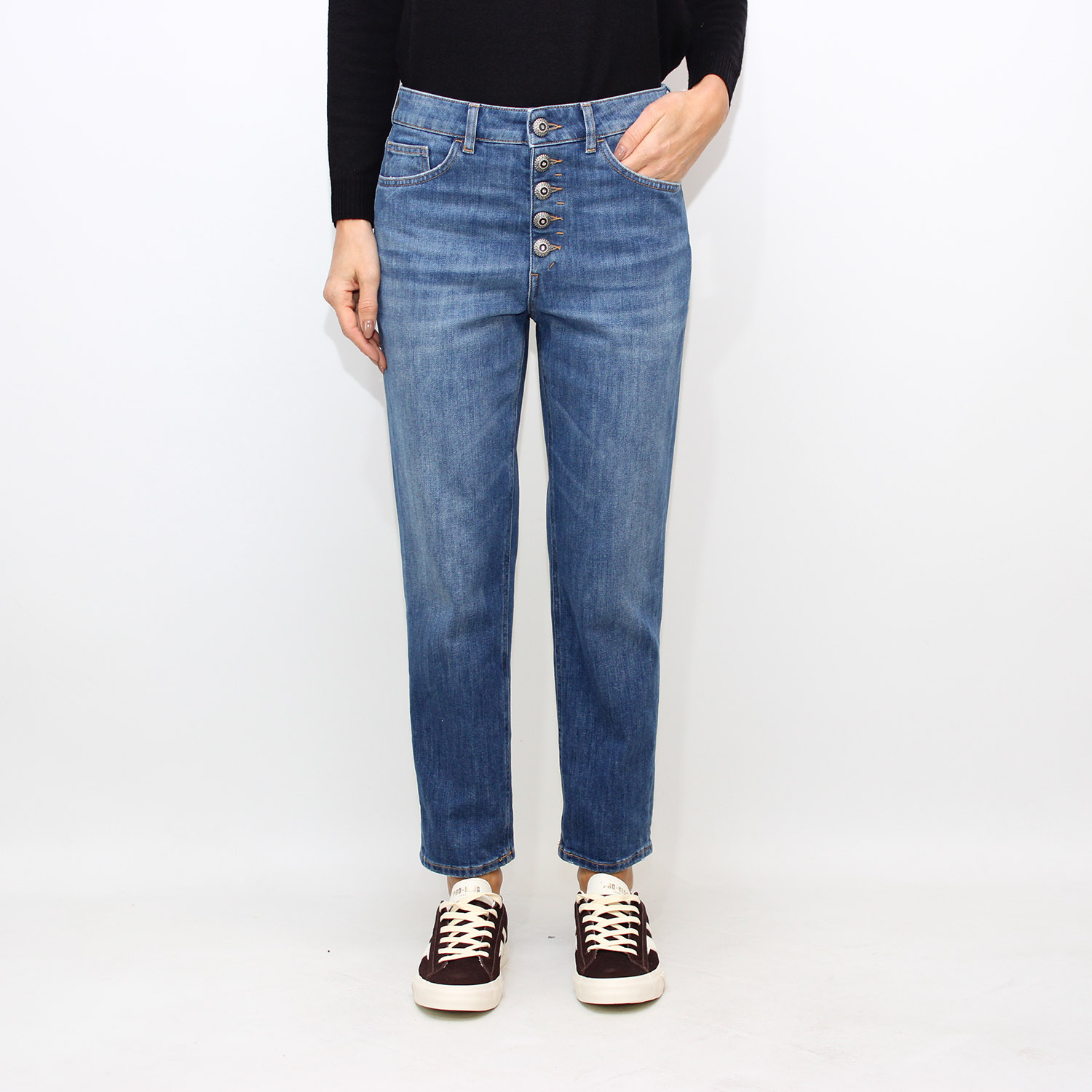 Jeans loose Koons in denim stretch lavaggio medio scuro pulito