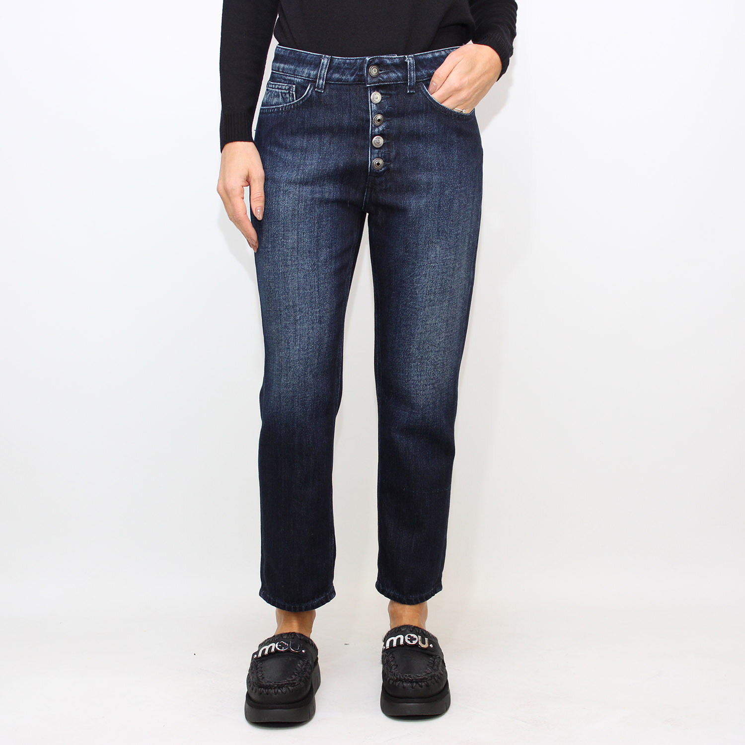 Jeans loose Koons in denim fisso cotone e lyocell lavaggio scuro pulito vintage