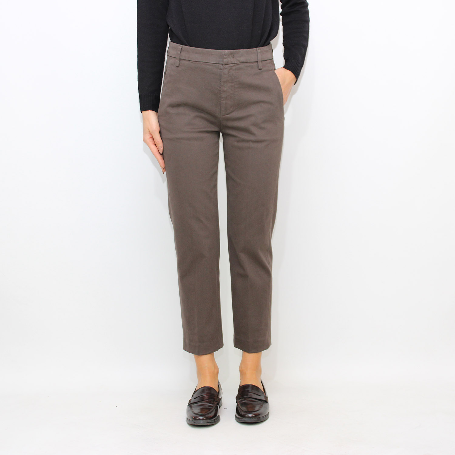 Pantalone Nima zip loose in gabardina mano calda dark chocolate