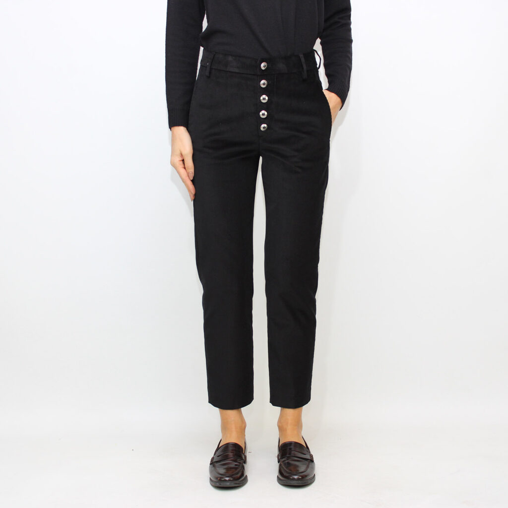 Pantalone Nima loose in velluto a coste stretch nero