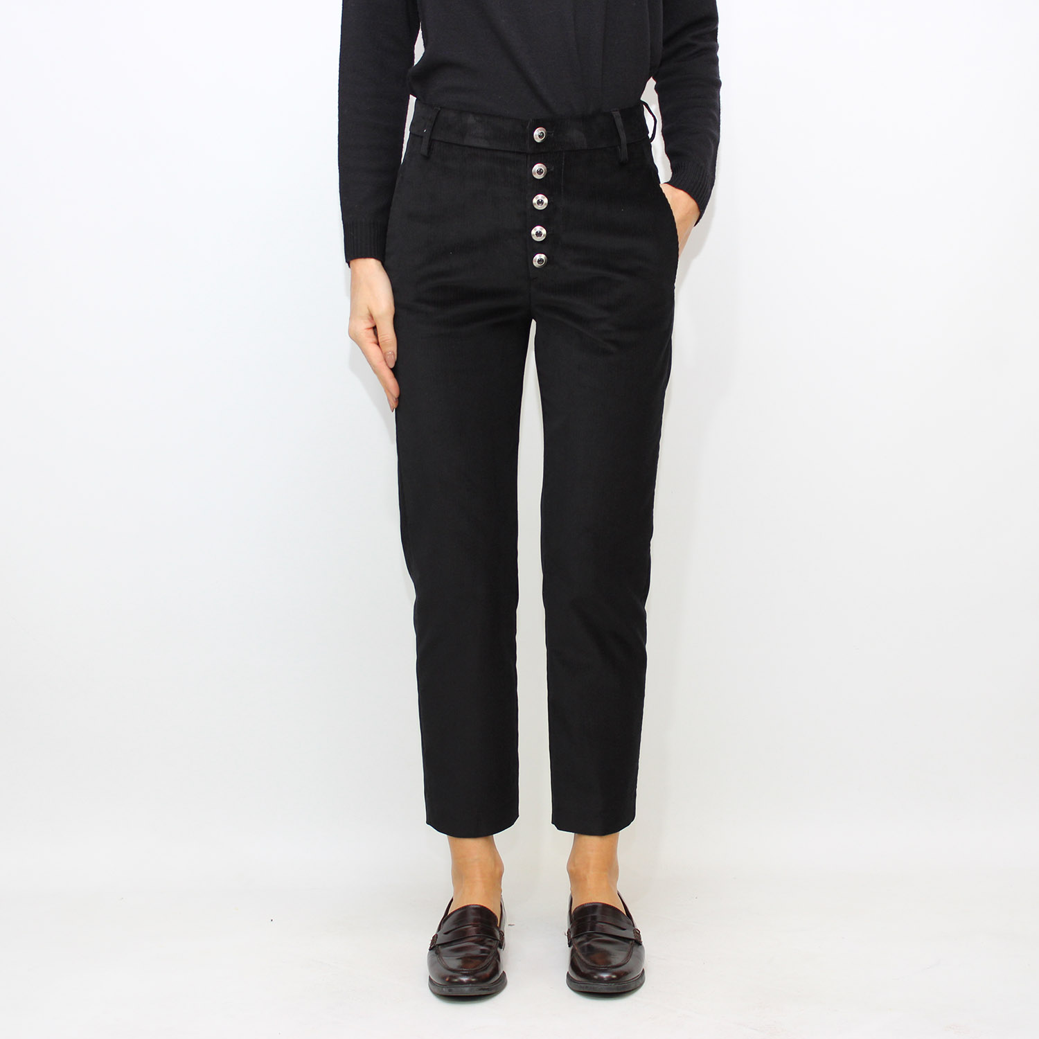 Pantalone Nima loose in velluto a coste stretch nero