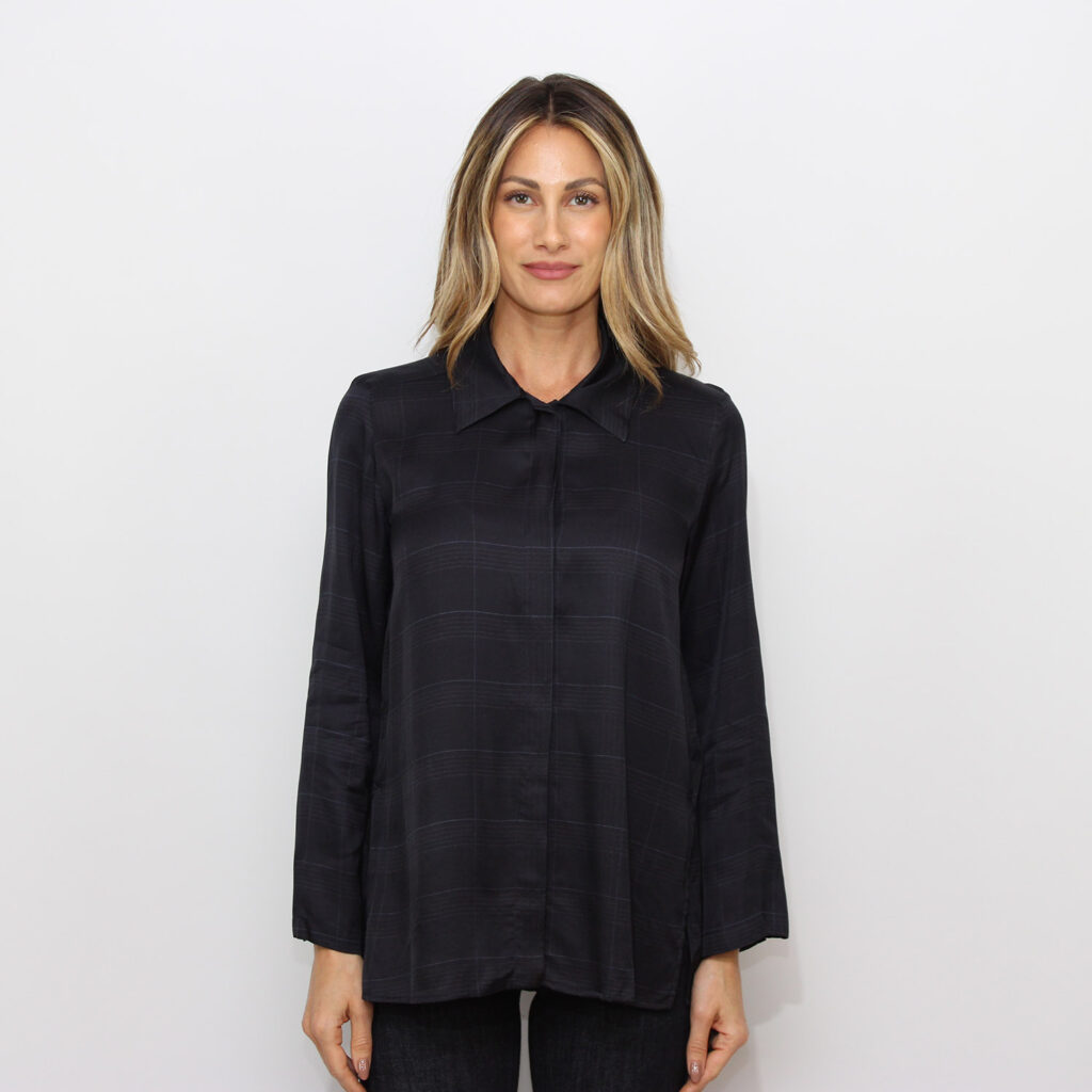 Camicia Ballata in twill stampato check blu