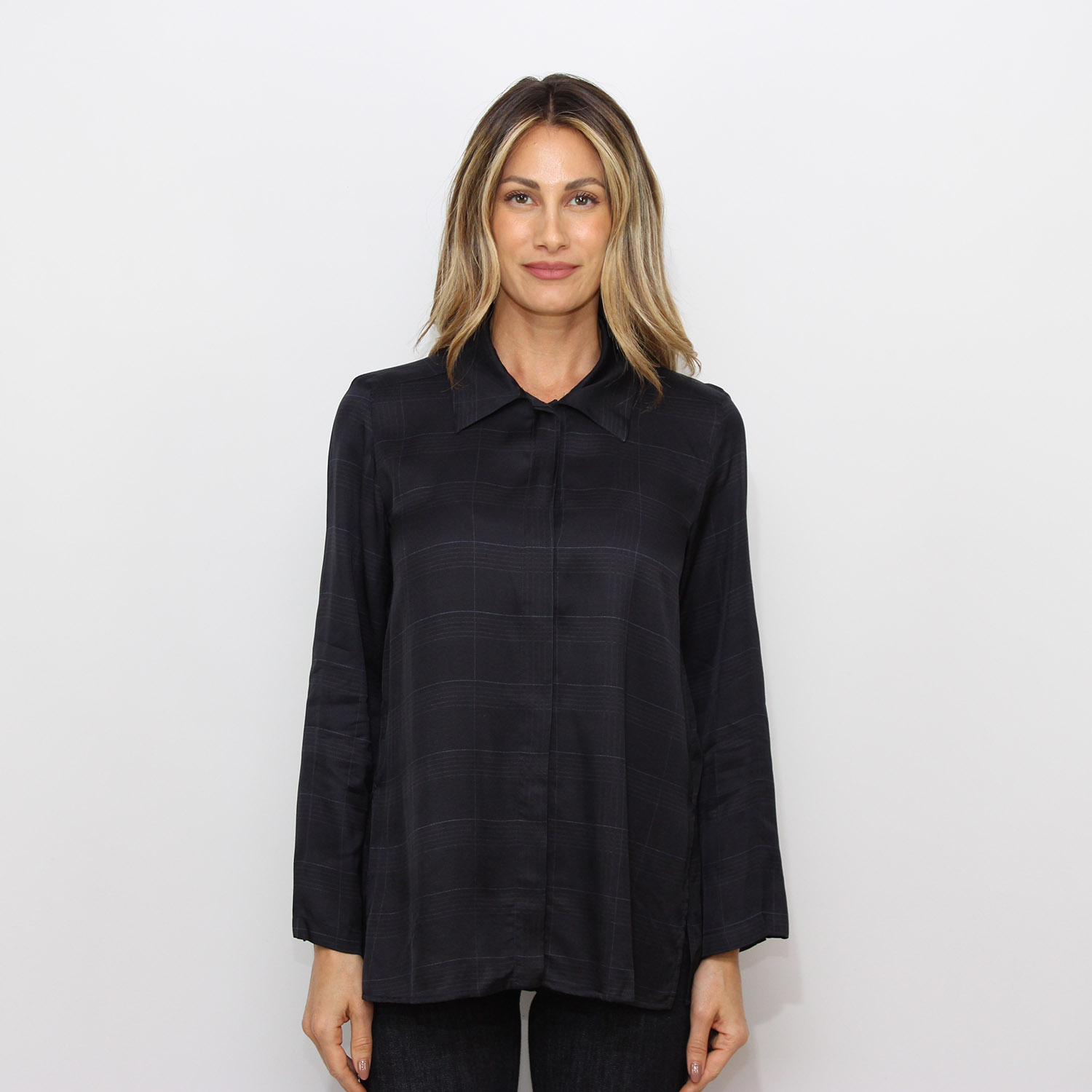 Camicia Ballata in twill stampato check blu
