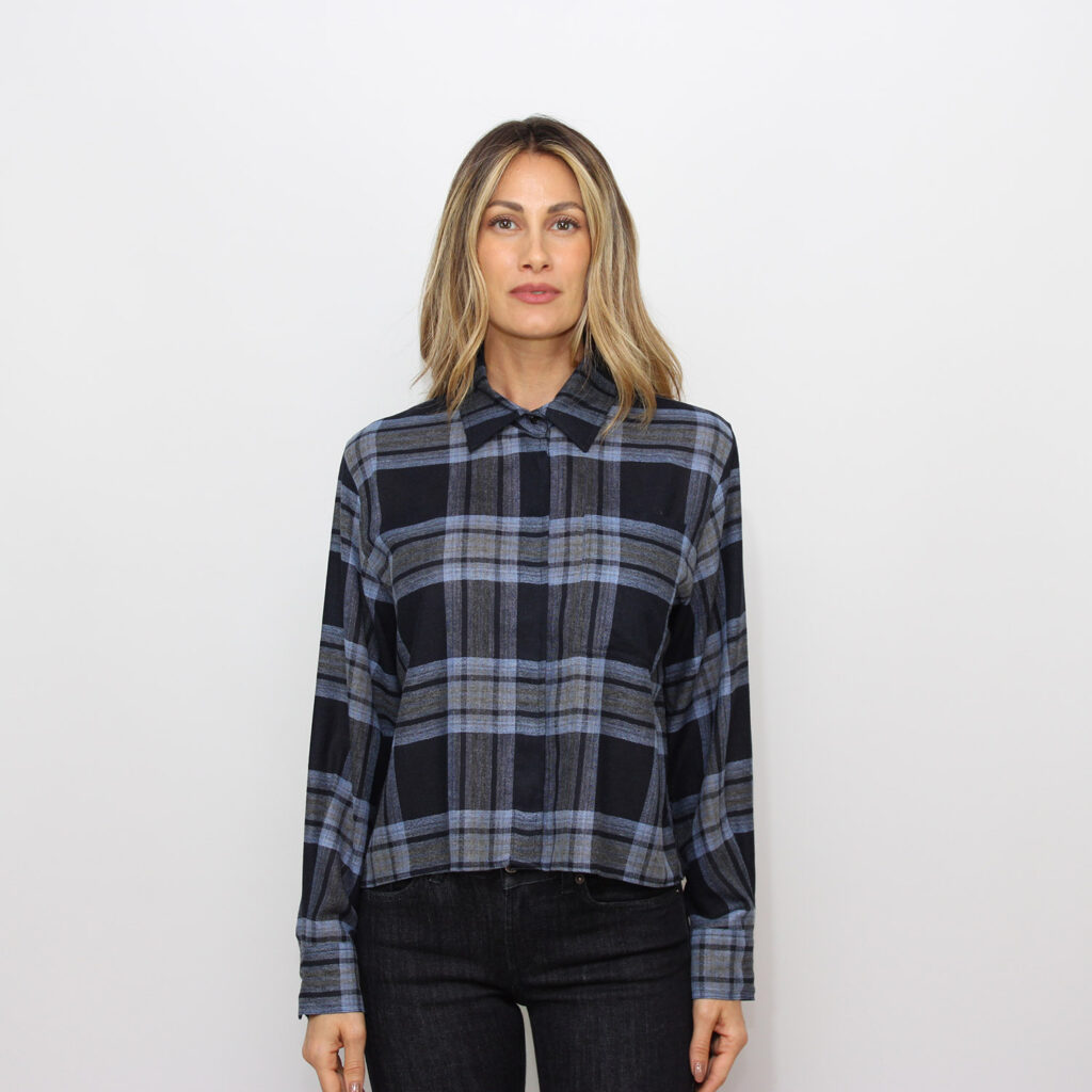 Camicia Modico in lana e viscosa blu madras