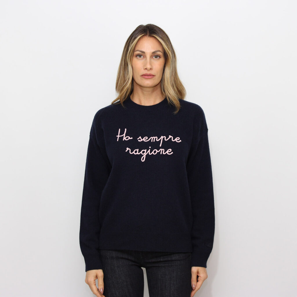 Maglia con ricamo Ho sempre ragione blu