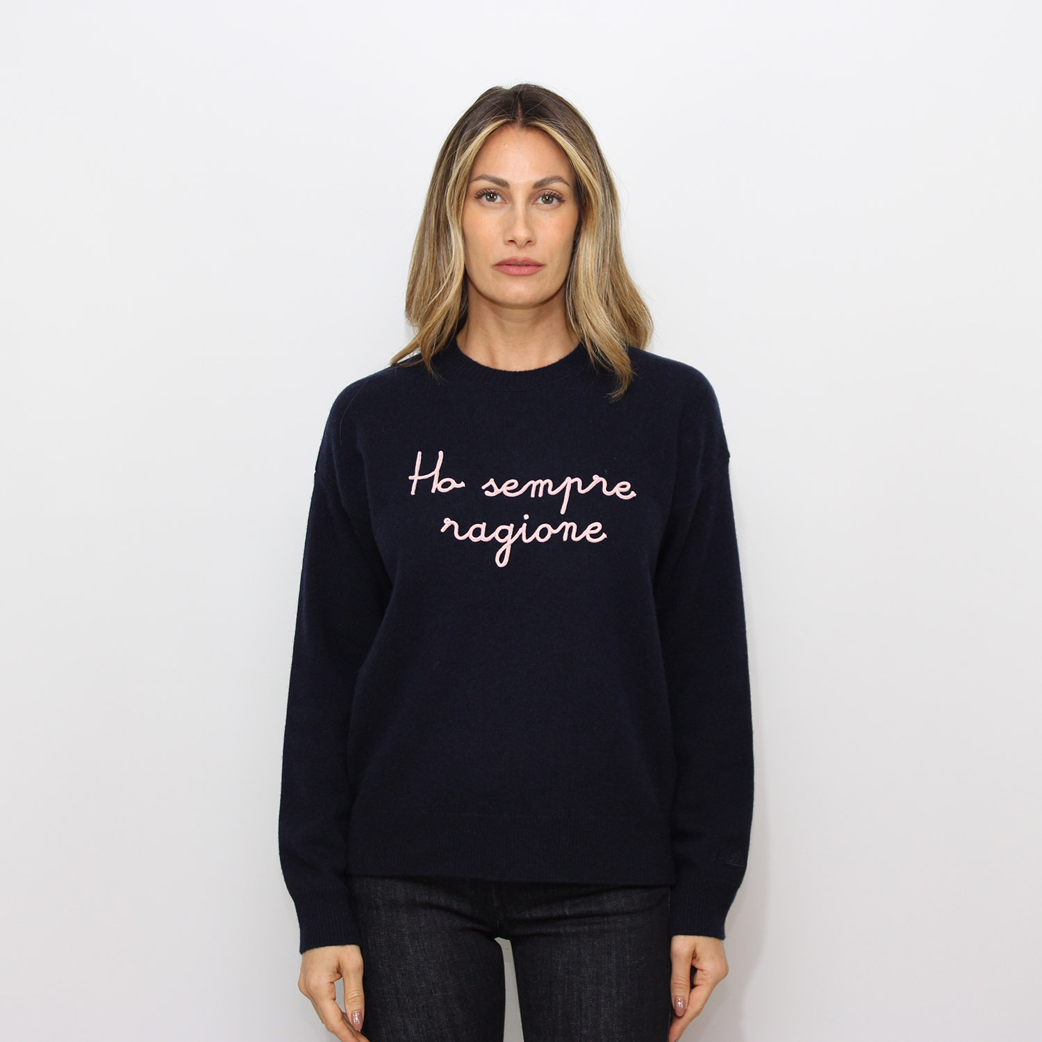 Maglia con ricamo Ho sempre ragione blu
