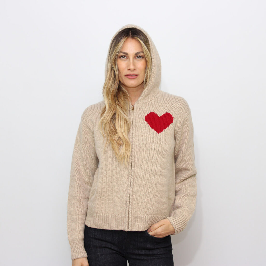 Maglia con cappuccio intarsio St.Barth beige
