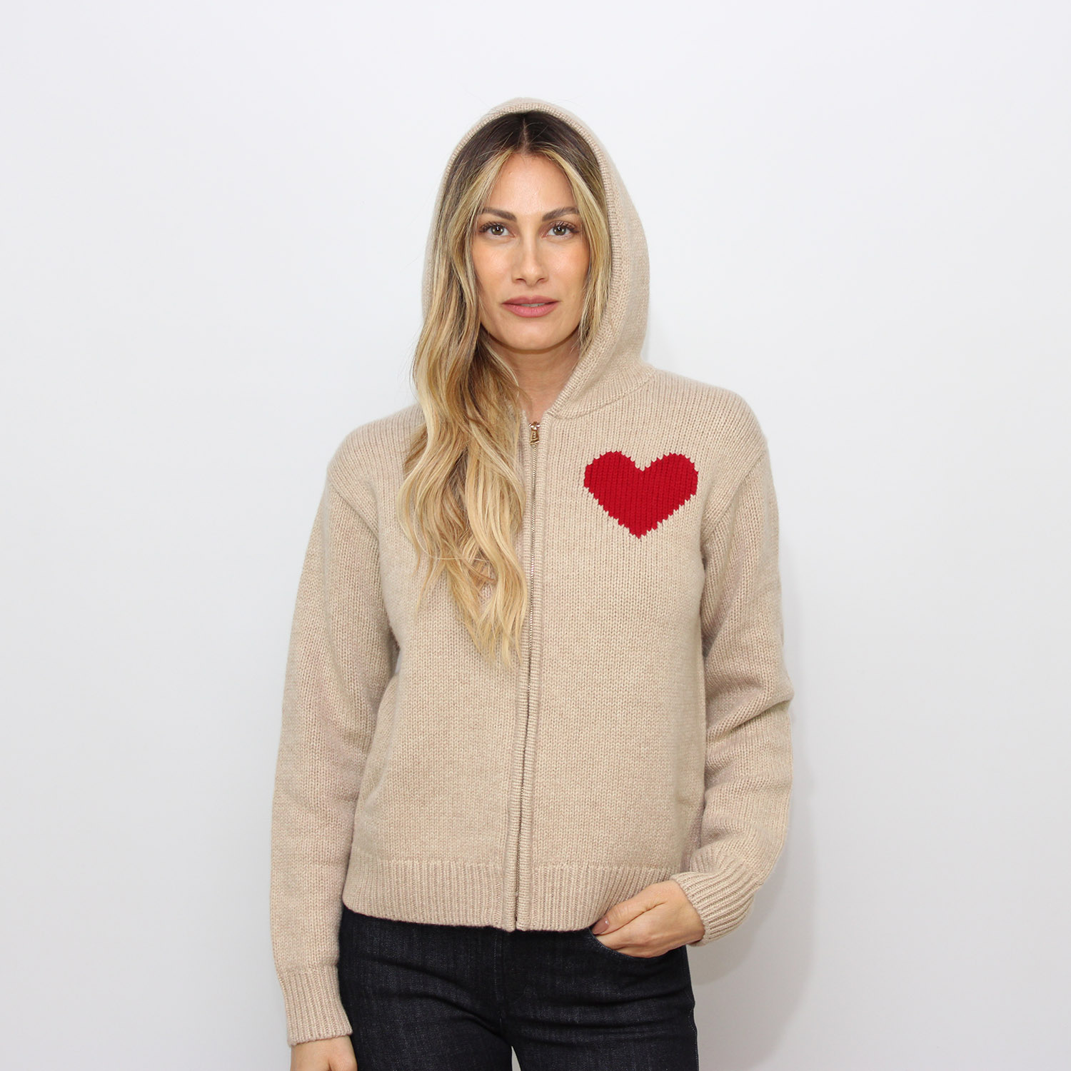 Maglia con cappuccio intarsio St.Barth beige